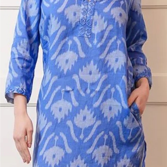 Nemo with Love Sapphire Short Kaftan Dress Ikat Blue $278 NWT Medium Tuckernuck - Picture 2 of 9
